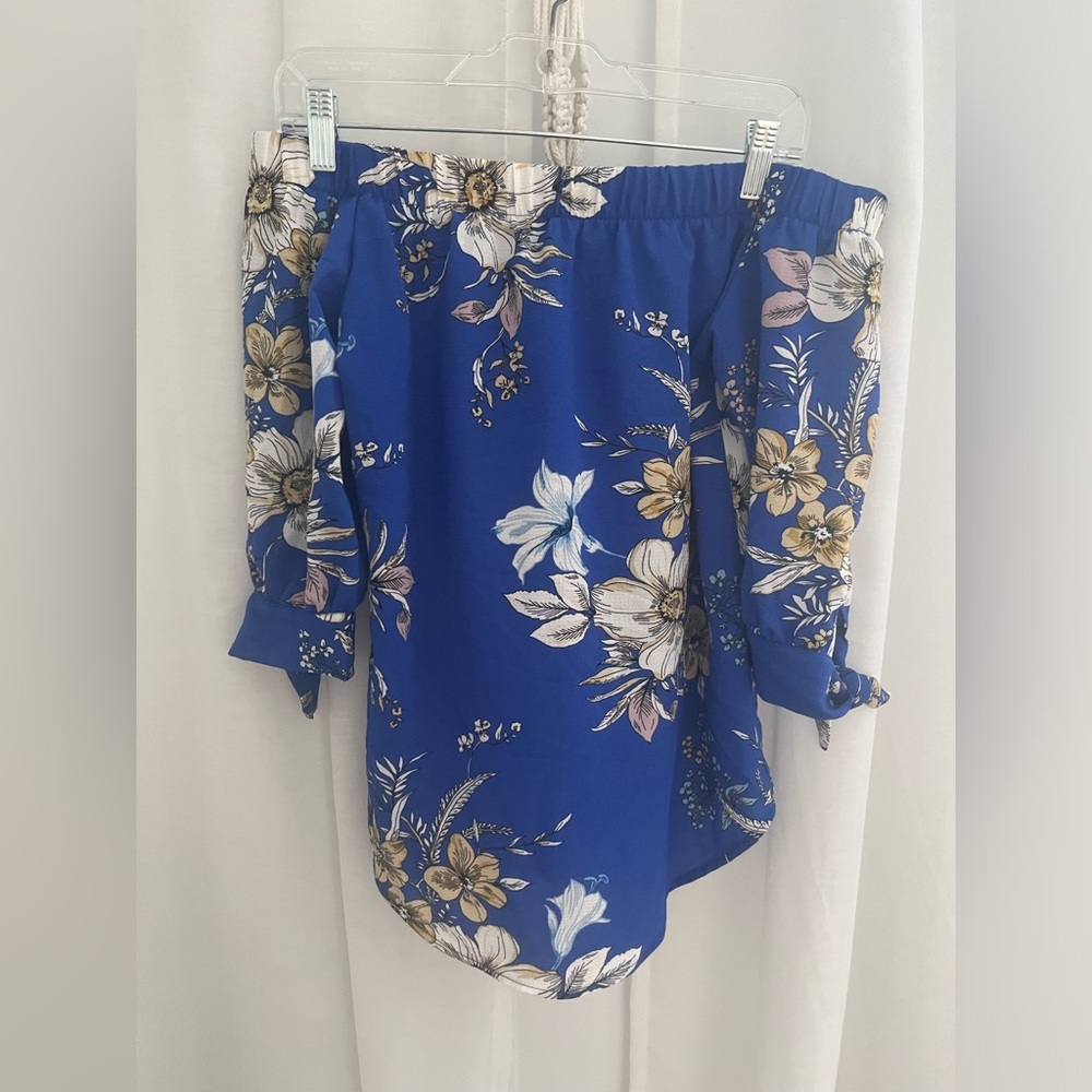 Flowery Blue Off-The Shoulder Shirt
